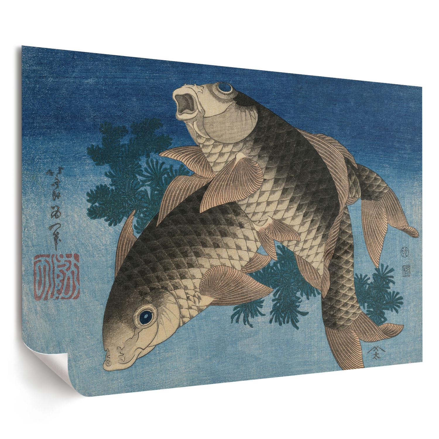 POSTER - 84x59 cm (A1) - Hokusai - Karpfen im Seetang - Blau, Textil (84/59.4/0.1cm) - TULUP