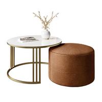 COUCHTISCH mit Hocker LORI GLASS gebürstetes Gold/weißes Glas/Perfect Harmony 52 - Weiß, Metall (70/70/49cm) - Lookway