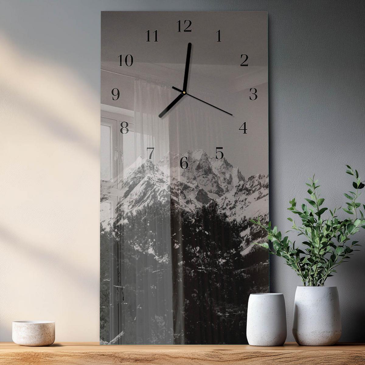 WANDUHR aus Glas 30x60 cm - Gebirge - Grau, Glas (30/60/0.4cm) - TULUP