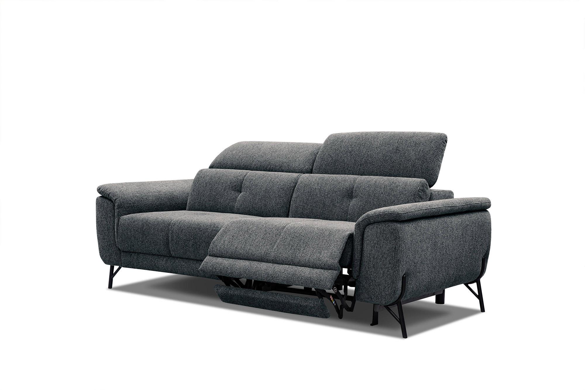 SOFA AVENA 3-Sitzer mit 1 Relaxfunktion, dunkelgrau - Dunkelgrau, Holzwerkstoff/Textil (204/80/108cm) - Wozimo