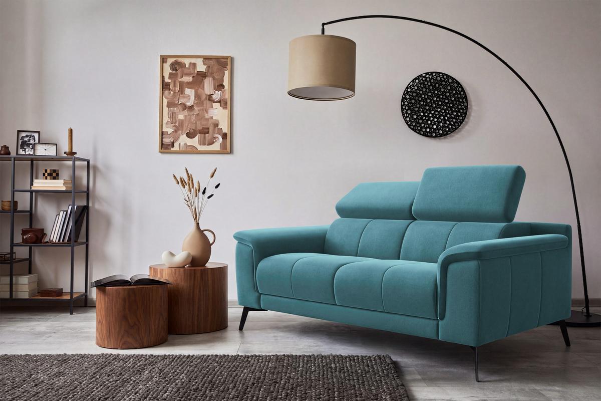 SOFA FIERO 2-Sitzer, Minter Veloursstoff - Schwarz/Mintgrün, Holz/Textil (170/82/103cm) - Courtois Laville
