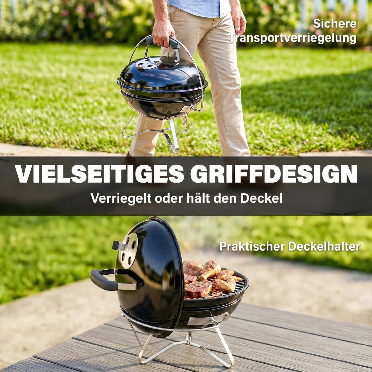 KUGELGRILL Metall Edelstahl Schwarz - Schwarz, Metall (41/44/41cm) - Outsunny