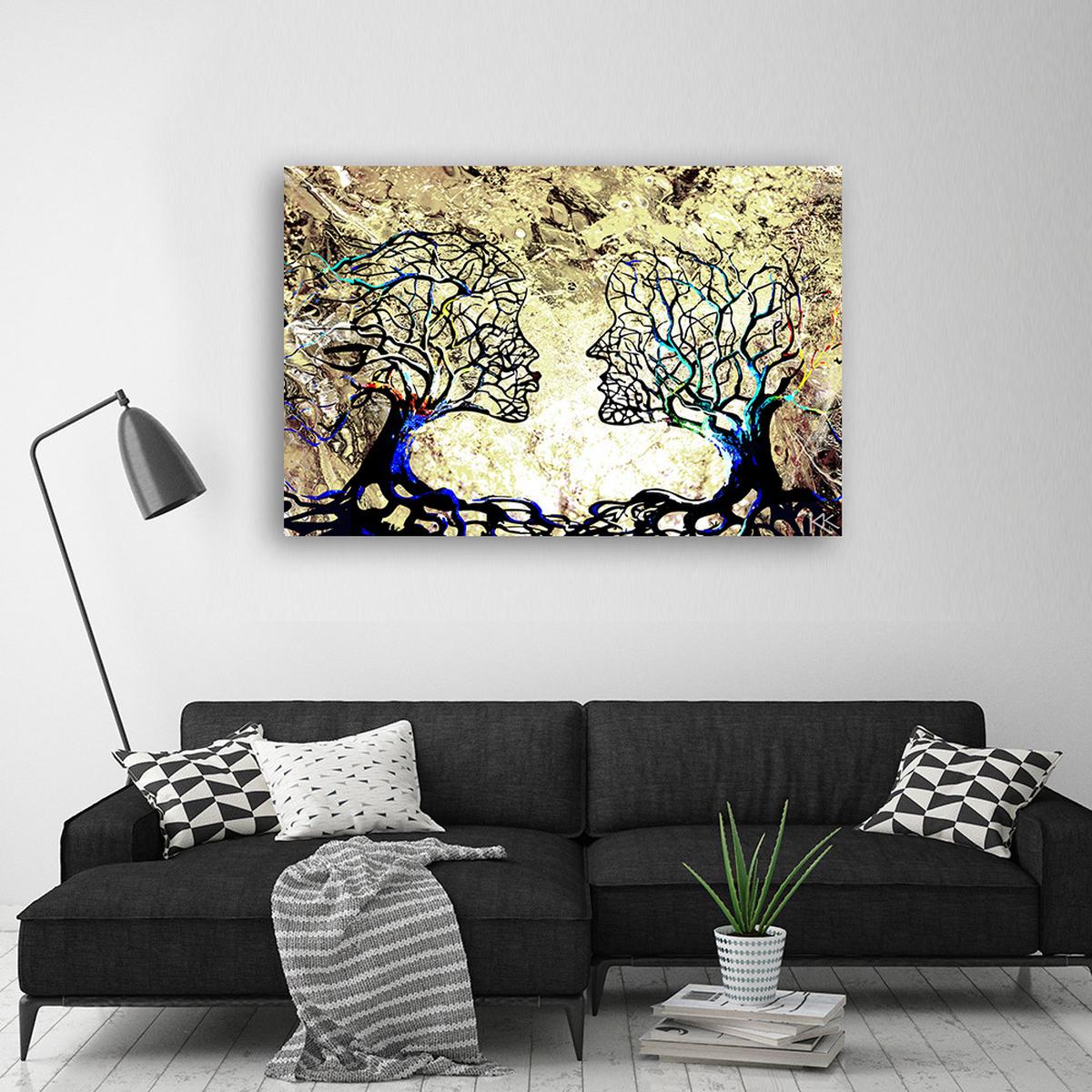 WANDBILD Kussbaum Liebe Abstraktion 120x80cm - Beige, Textil (120/80cm) - Feeby