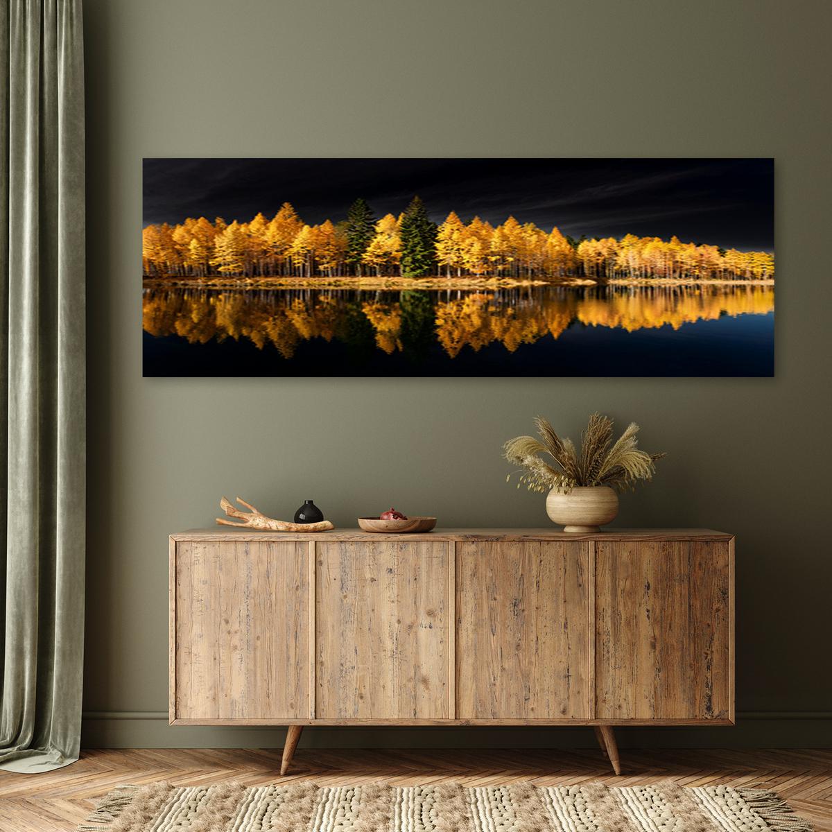 WANDBILD landschaft wald natur golden - Gelb, Textil (90/30cm) - Feeby