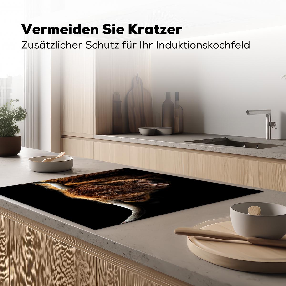HERDABDECKPLATTE Schottischer Highlander - Hörner - Schwarz - Tiere - Natur - Wild - Kuh Induktionsmatte 78x78 cm - Cognac, Kunststoff (78/78/0.2cm) - MuchoWow