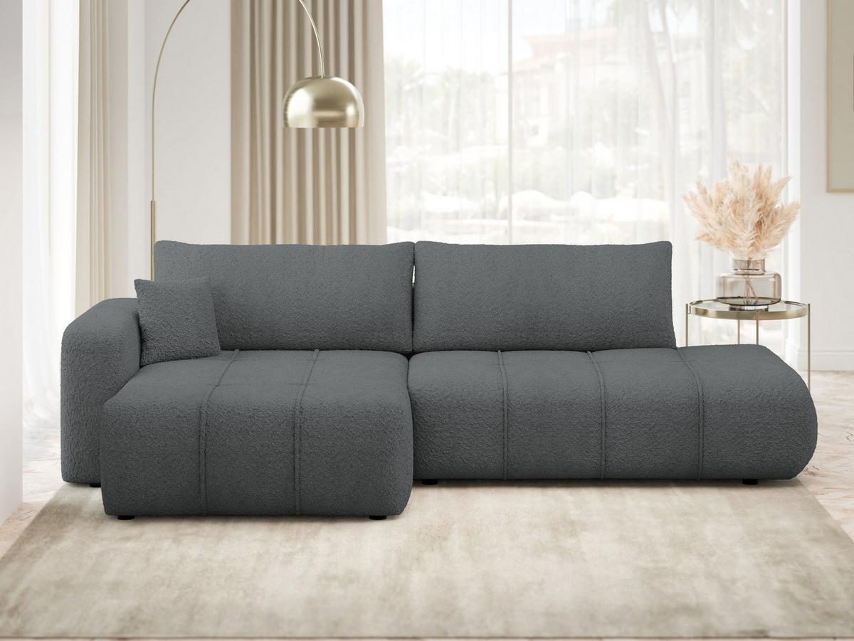 ECKSOFA Furyn O Boucle, Seite: Links - Dunkelgrau/Schwarz, Holzwerkstoff/Kunststoff (262/145cm) - MIRJAN24