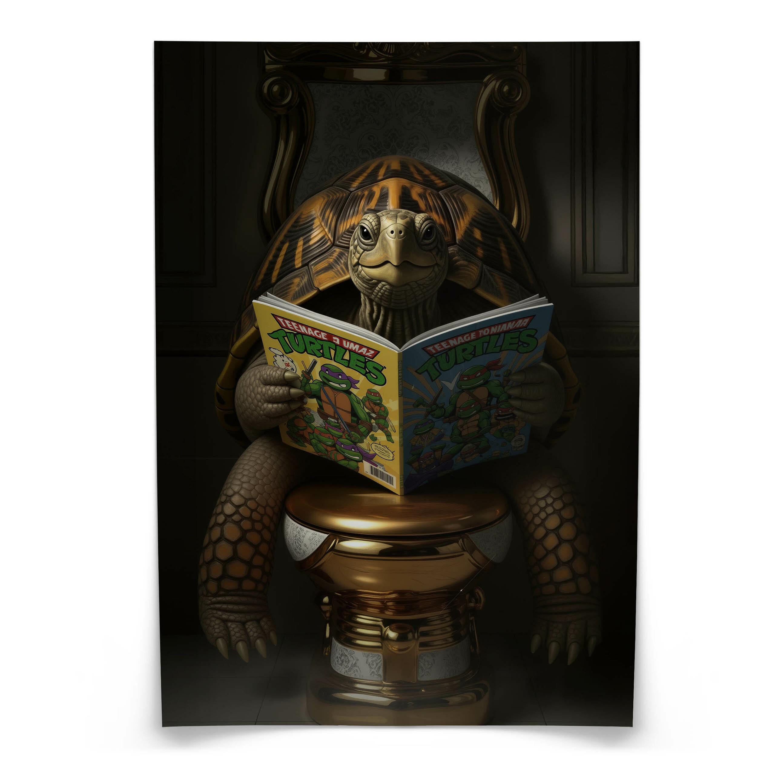 POSTER für Badezimmer WC SCHILDKRÖTE mit Comicbuch auf Toilette Abstraktion 20x30cm - Gelb/Orange, Papier (20/30/30cm) - Muralo