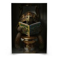 POSTER für Badezimmer WC SCHILDKRÖTE mit Comicbuch auf Toilette Abstraktion 20x30cm - Gelb/Orange, Papier (20/30/30cm) - Muralo