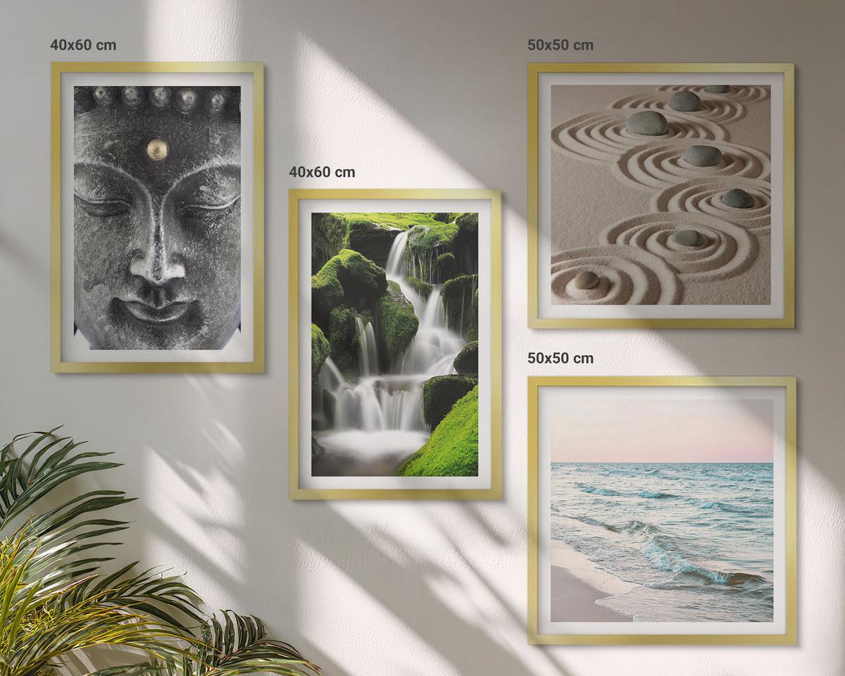 BILDER SET 4er Set - 50x50 cm & 40x60 cm Goldrahmen - Der Frieden der Natur mit Buddha - Goldfarben, Kunststoff (50/50cm) - TULUP