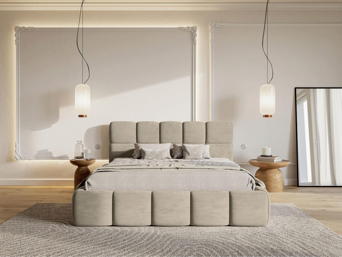 POLSTERBETT Cloudy Graubeige Samt, 120x200 cm - Taupe/Schwarz, Kunststoff/Textil (120/200cm) - Selsey