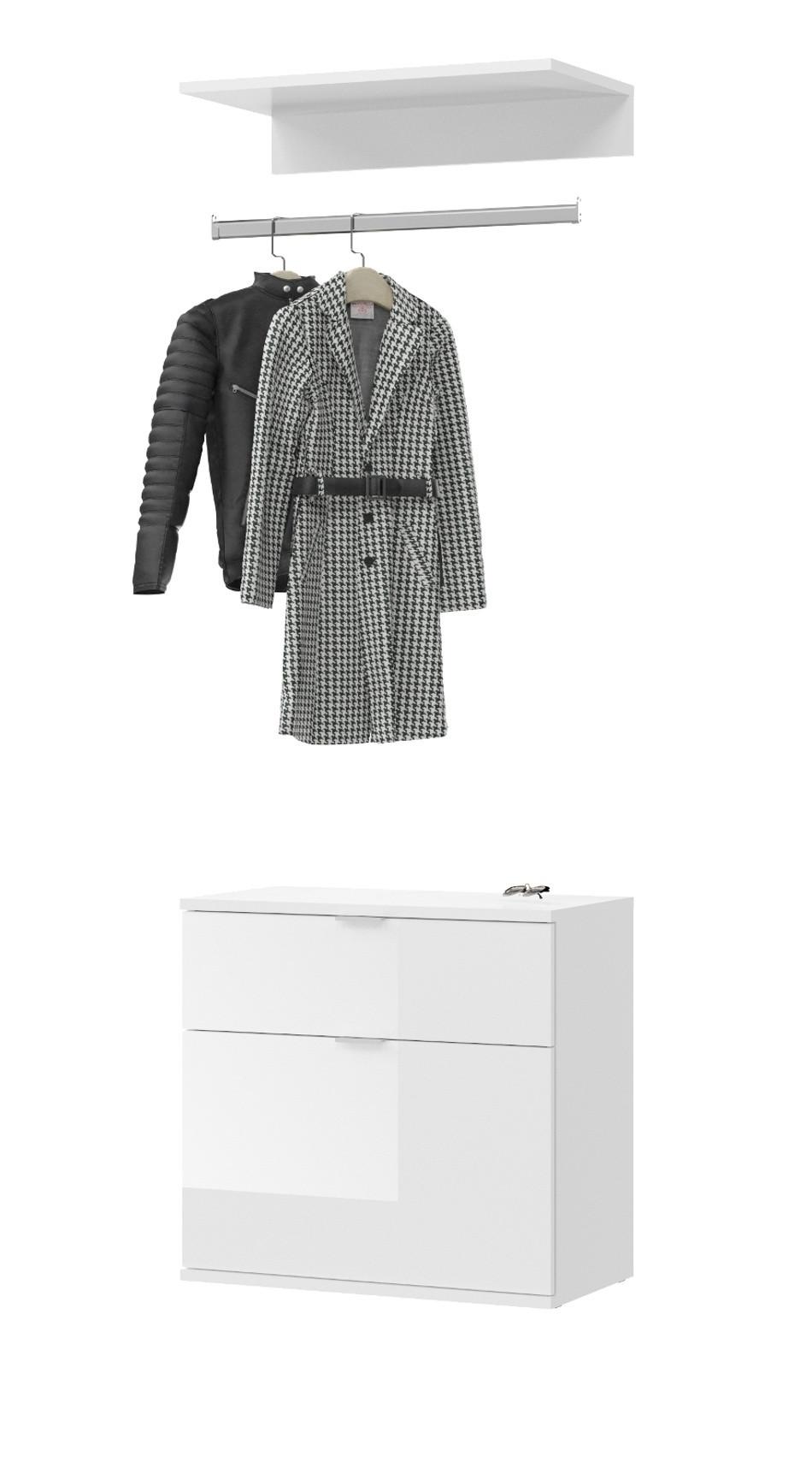 GARDEROBEN-SET weiß Hochglanz 61 cm, Zwischenbau mit Kleiderstange - Chromfarben/Weiß Hochglanz, Holzwerkstoff/Kunststoff (60/79/34cm) - Inn.Furn