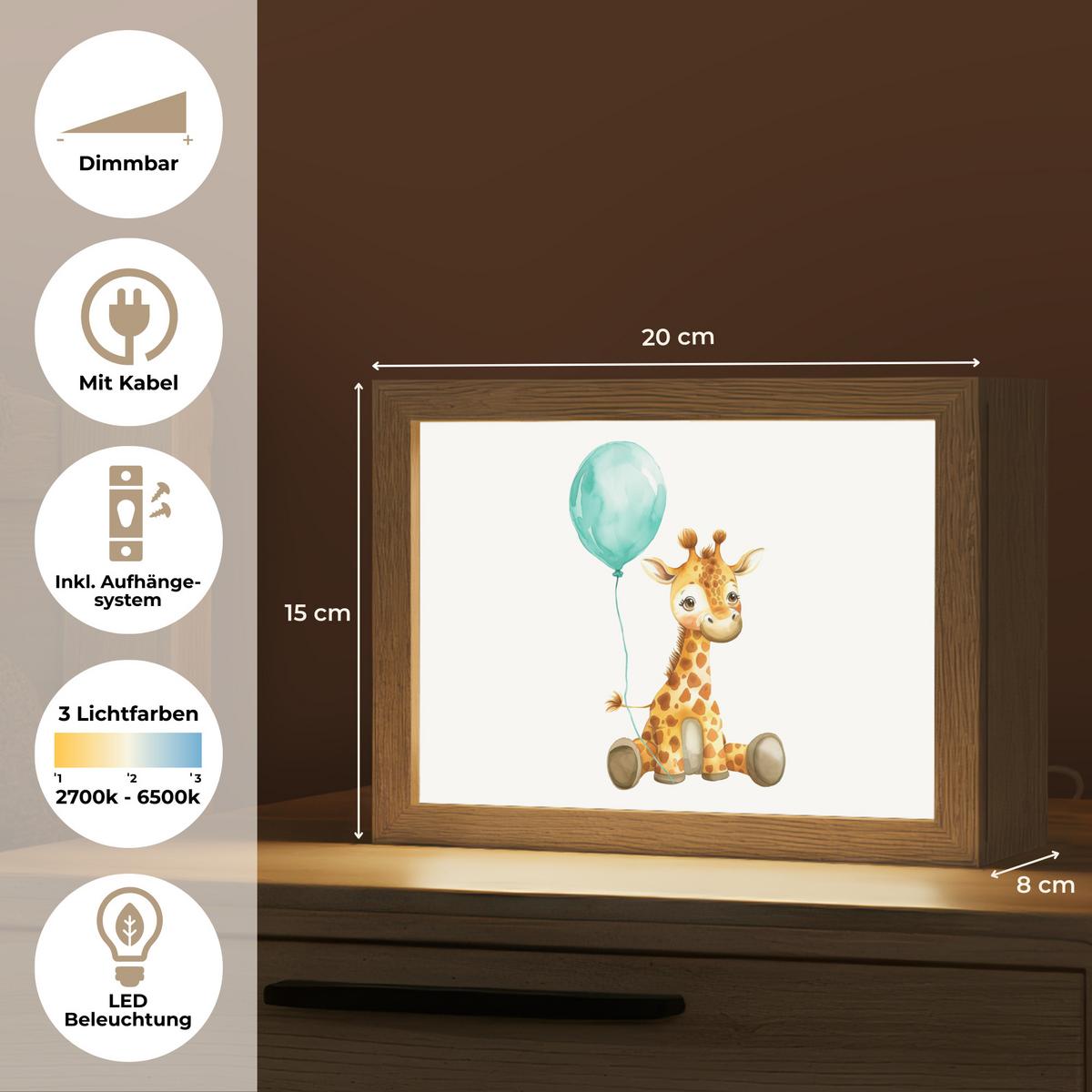 NACHTTISCHLAMPE Giraffe - Baby - Tiere - Blauer Ballon 20x15 cm - Weiß, Holzwerkstoff (8/20/15cm) - OnlyWow