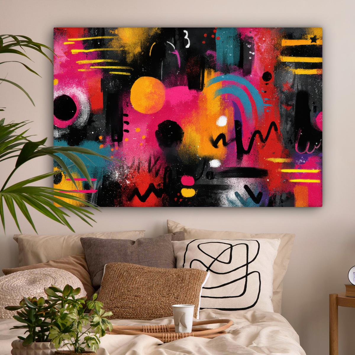 LEINWANDBILD Farbflächen - Formen - Bunt - Abstrakt XXL 150x100 cm - Pink, Textil (150/100cm) - MuchoWow