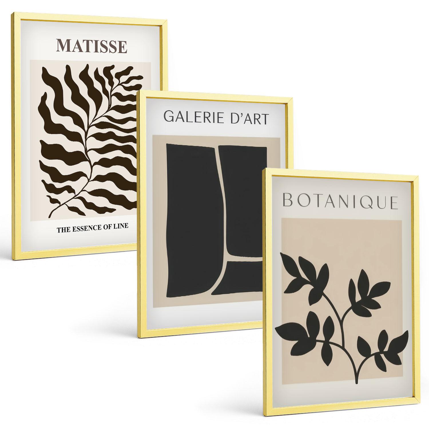 BILDER SET 3er Set - 40x60 cm Goldrahmen - Minimalistische Pflanzenposter - Goldfarben, Kunststoff (40/60cm) - TULUP