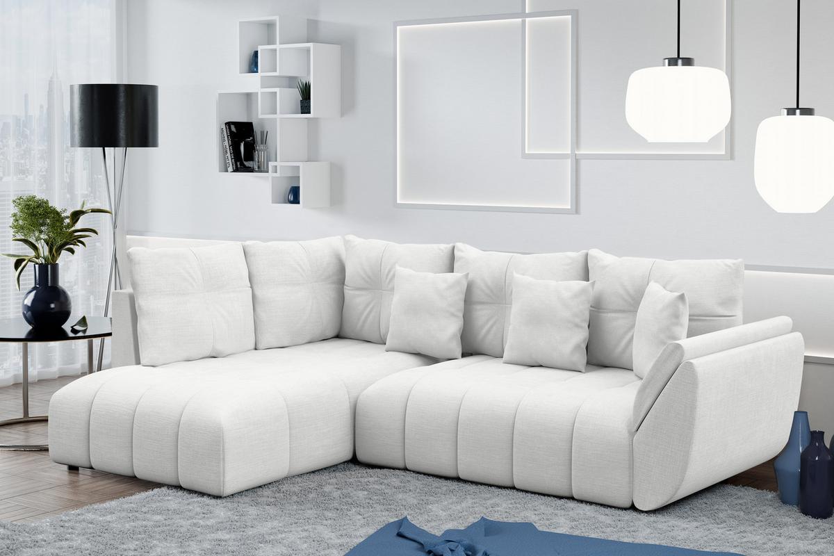 ECKSOFA L Form Corleone Weiß 268/192/96 cm mit Schlaffunktion - Schwarz/Weiß, Kunststoff/Textil (268/192cm) - AX Living