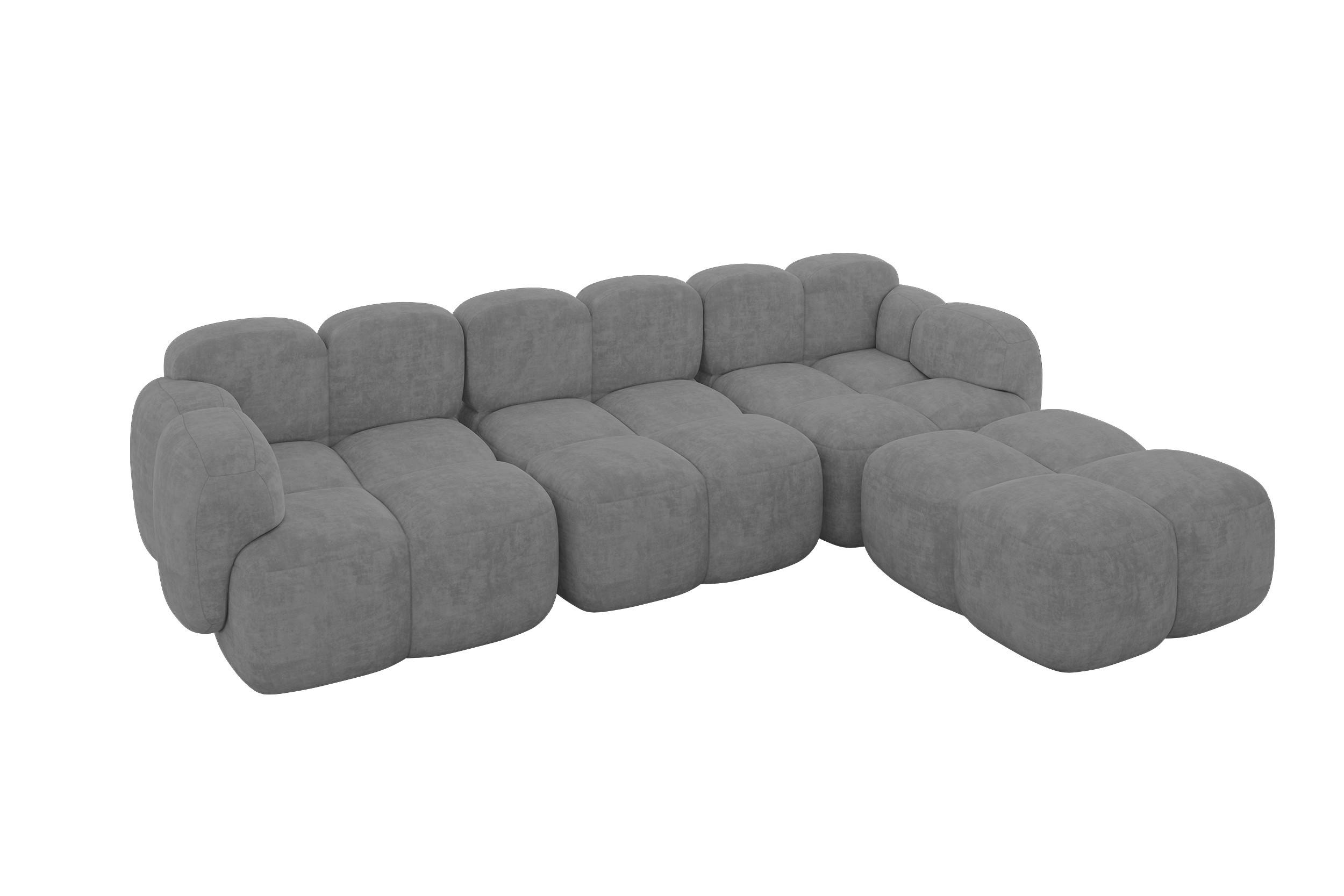 ECKSOFA modulares Sofa Rechts Miko-L2 302x205x75 Grau Velours - Schwarz/Grau, Holzwerkstoff/Kunststoff (302/205cm) - ALTDECOR