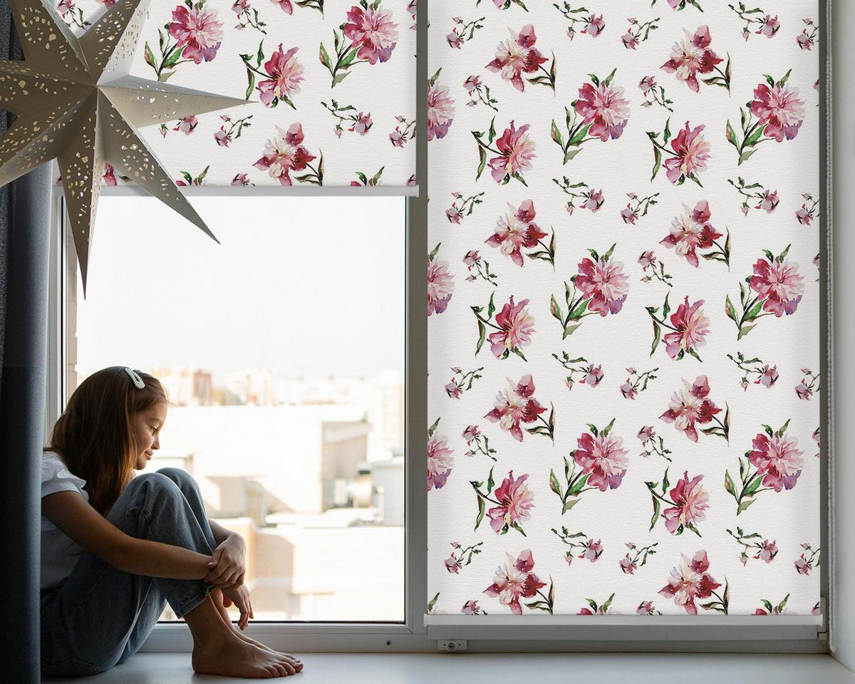 INNENROLLO - Fensterrollo - Rollo - 140x140 cm - Rosa Blume - Pink, Kunststoff (140/140/0.5cm) - TULUP