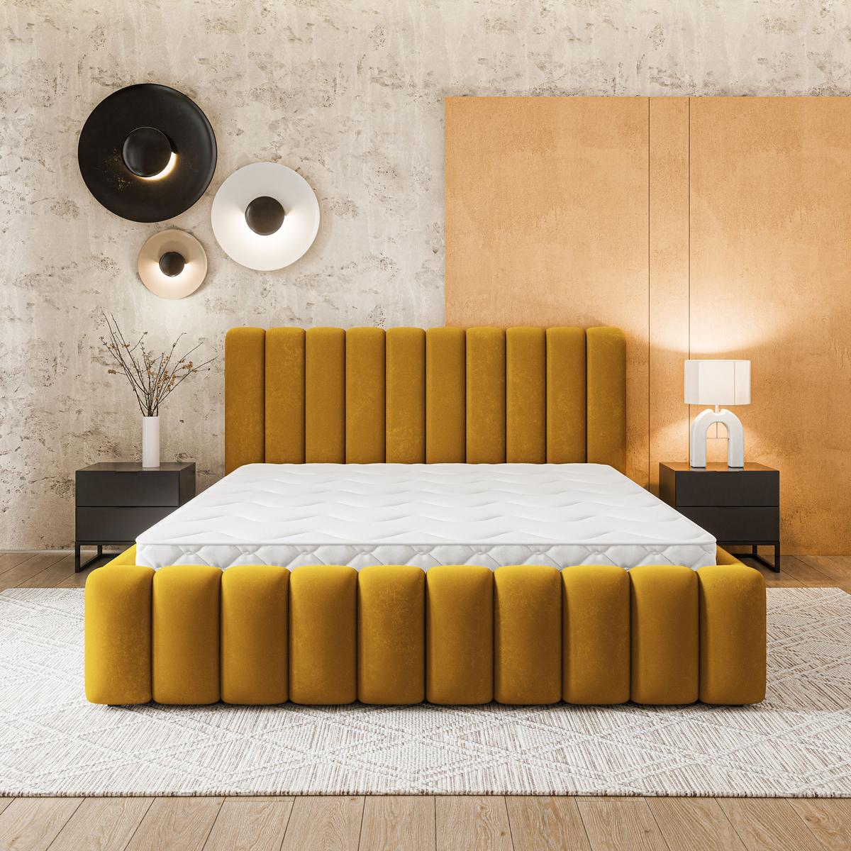 POLSTERBETT DINESE 120x200 cm mit Bettkästen - Gelb - Gelb, Holz (200/120cm) - MASSENO