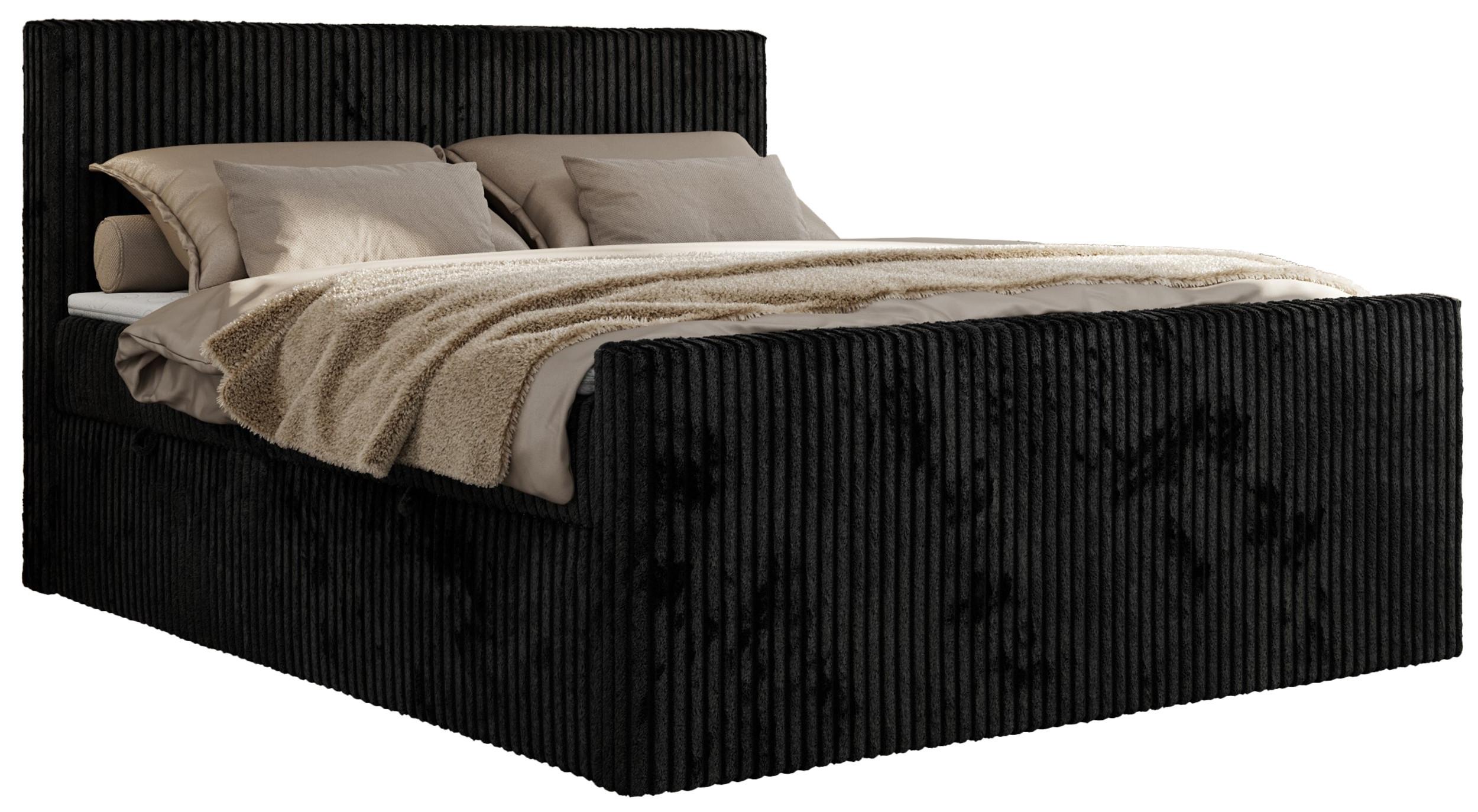 BOXBETT TILIANO DUO 160/200 - Schwarz Cord - H3 - Schwarz, Textil (160/200cm) - MKS