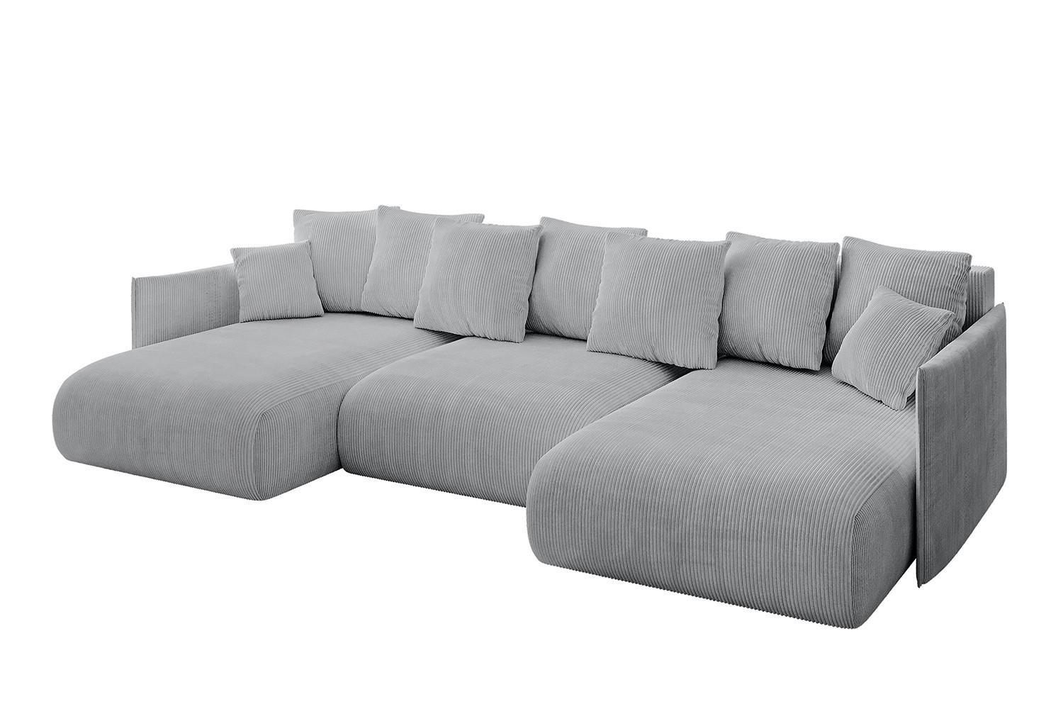 WOHNLANDSCHAFT mit Schlaffunktion und Bettkasten ONESK-U 317x177x72 Grau Cord - Grau, Holzwerkstoff/Kunststoff (317/72/177cm) - ALTDECOR