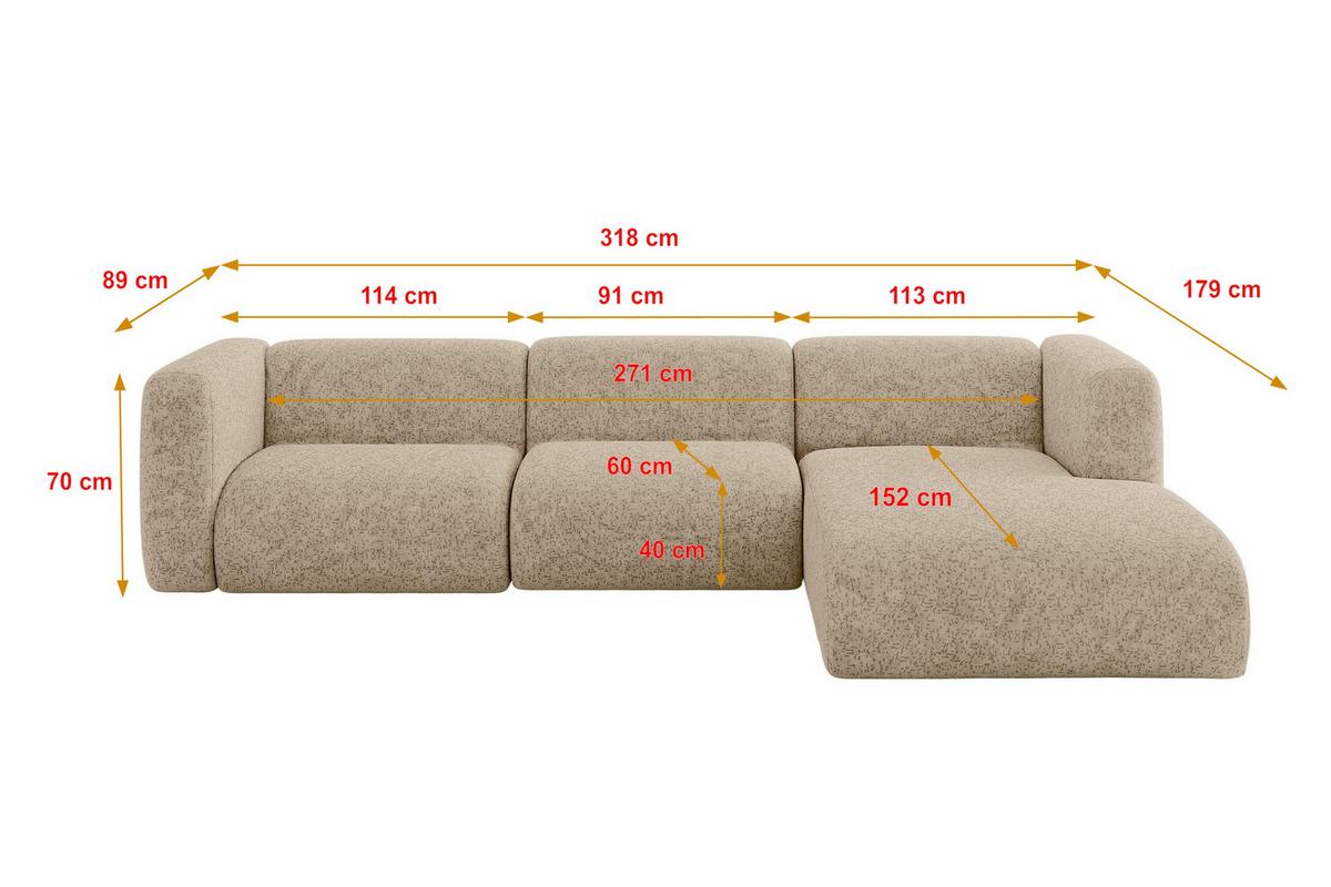 ECKSOFA Ottomane Rechts MIRA-L2 318x179x89 Braun Velours - Schwarz/Braun, Holzwerkstoff/Kunststoff (318/179cm) - ALTDECOR