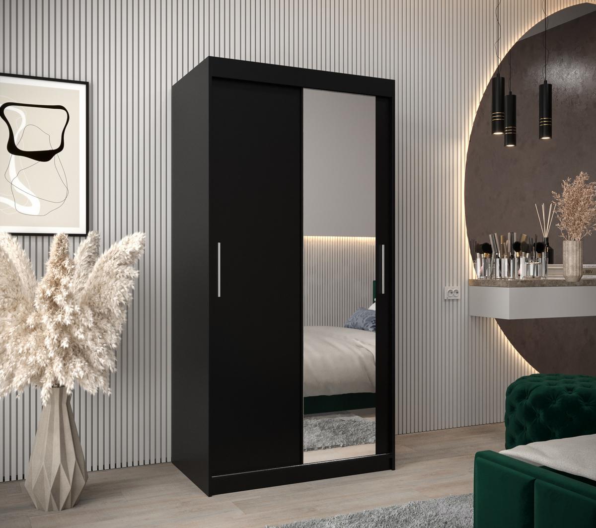 SCHWEBETÜRENSCHRANK 200/100/62 2-türig - Silberfarben/Schwarz, Holz/Kunststoff (100/200/62cm) - MÖBEL KRYSPOL