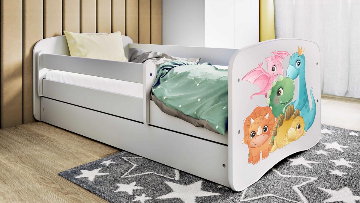 KINDERBETT Dino mit Schublade 140/70 80/61/144 - Weiß, Holzwerkstoff (70/140cm) - RAUMHIRSCH FURNITURE