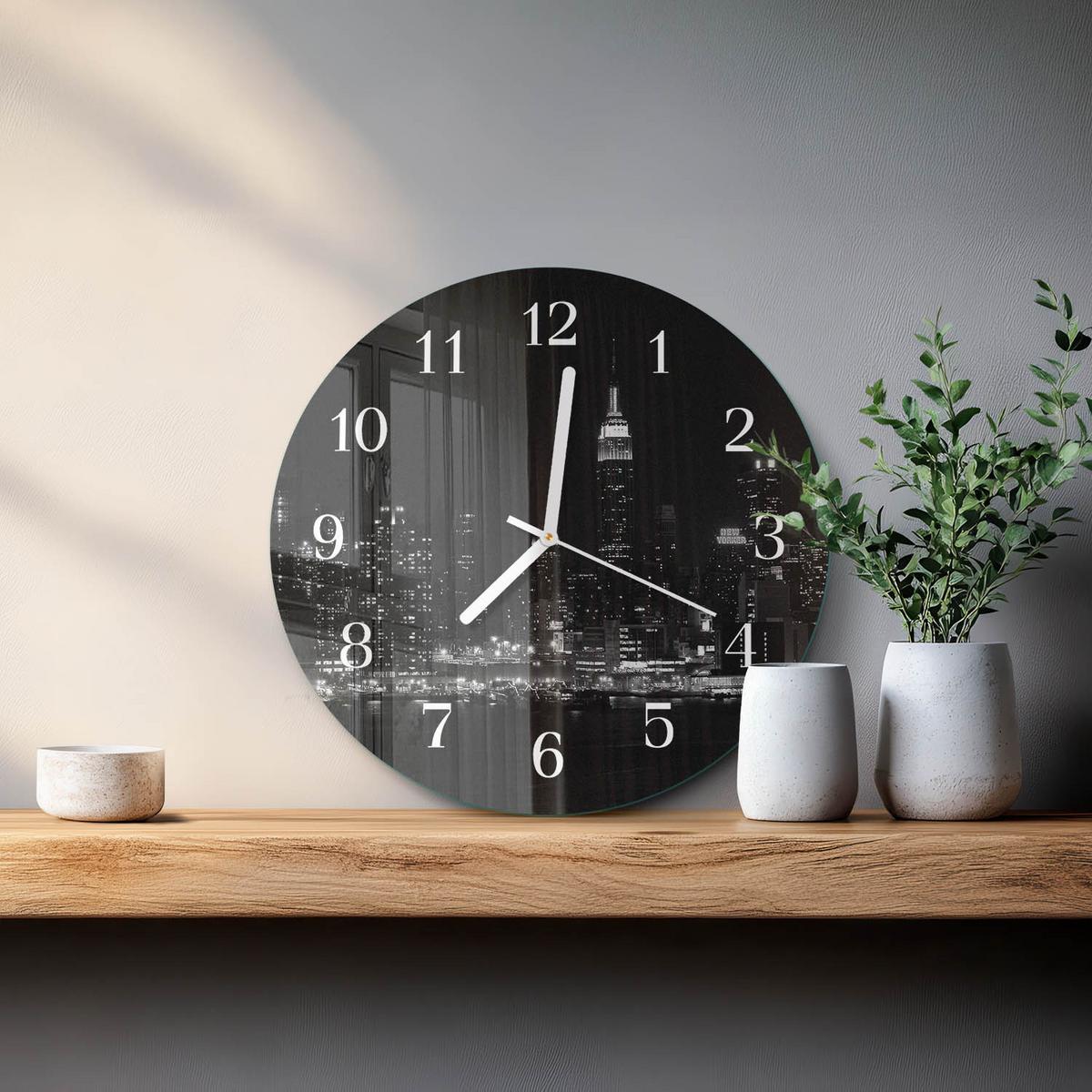 WANDUHR aus Glas Ø30 cm - Horizont - Schwarz, Glas (30/30/0.4cm) - TULUP