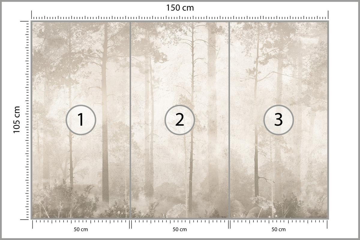 FOTOTAPETE für Wohnzimmer Nebliger Wald Vintage Bäume 150x105 - Beige/Braun, Papier (150/105cm) - Muralo