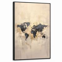 LEINWAND Bilder mit Rahmen - Weltkarte - Gold - Schwarz - Abstrakt - 60x90 - Kupferfarben, Textil (60/90cm) - MuchoWow