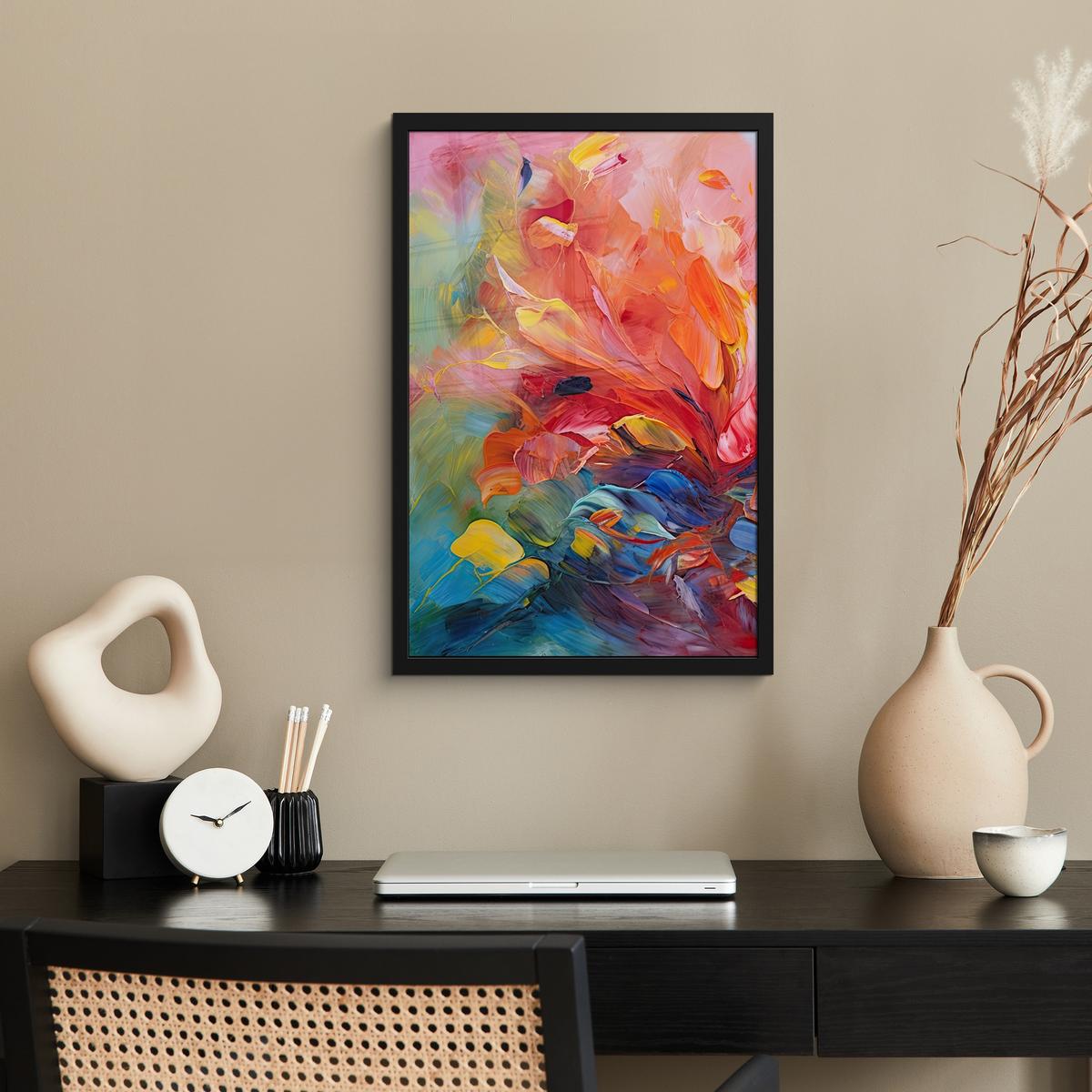 POSTER MIT RAHMEN Ölgemälde - Kunst - Abstrakt - Farbenfroh Bilder mit Rahmen 40x60 cm - Altrosa, Papier (40/60cm) - MuchoWow