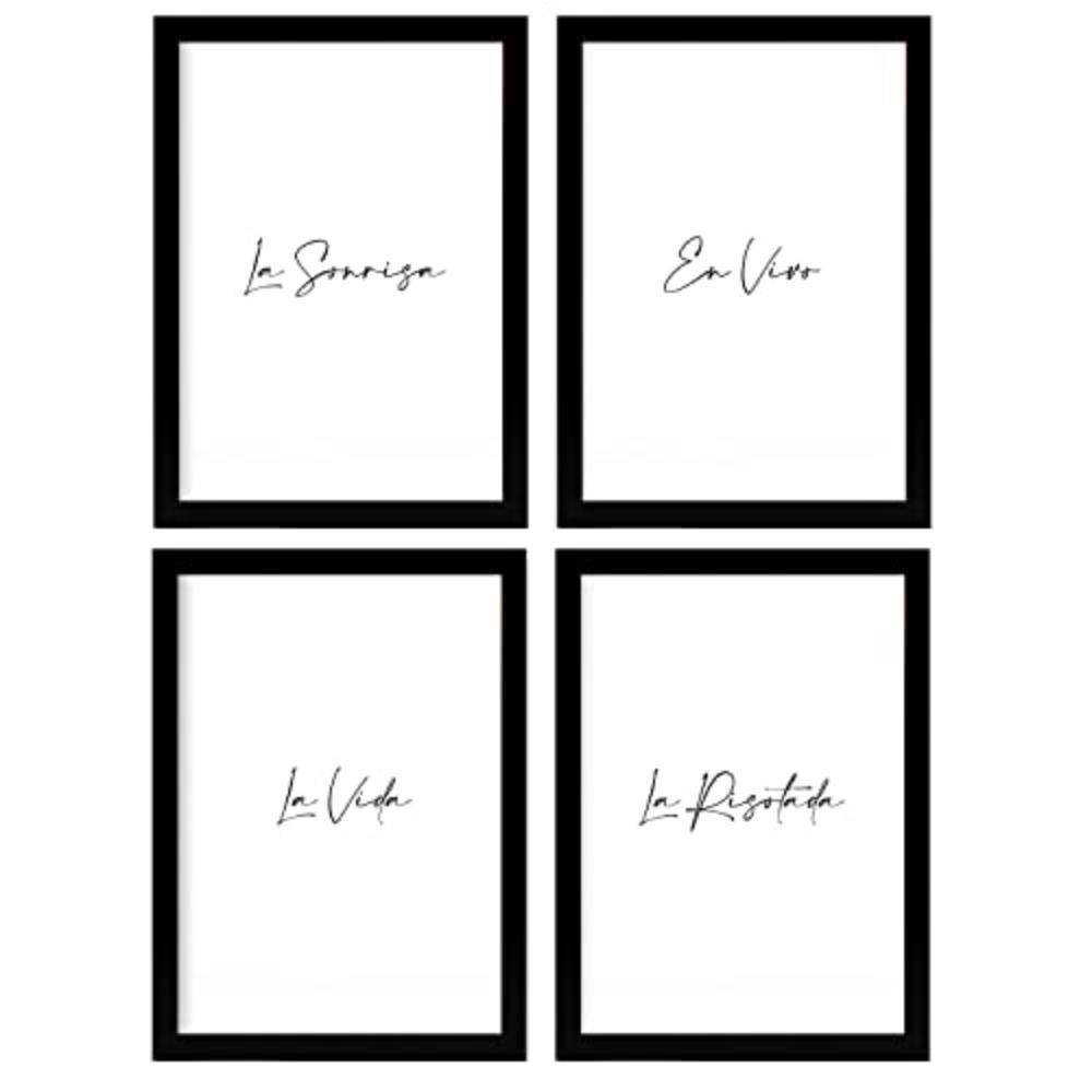 POSTER Set mit 4 Lachen TypografieStil A3 Schwarzer Rahmen - Schwarz, Papier (29.7/3cm) - Nacnic