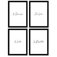 POSTER Set mit 4 Lachen TypografieStil A3 Schwarzer Rahmen - Schwarz, Papier (29.7/3cm) - Nacnic