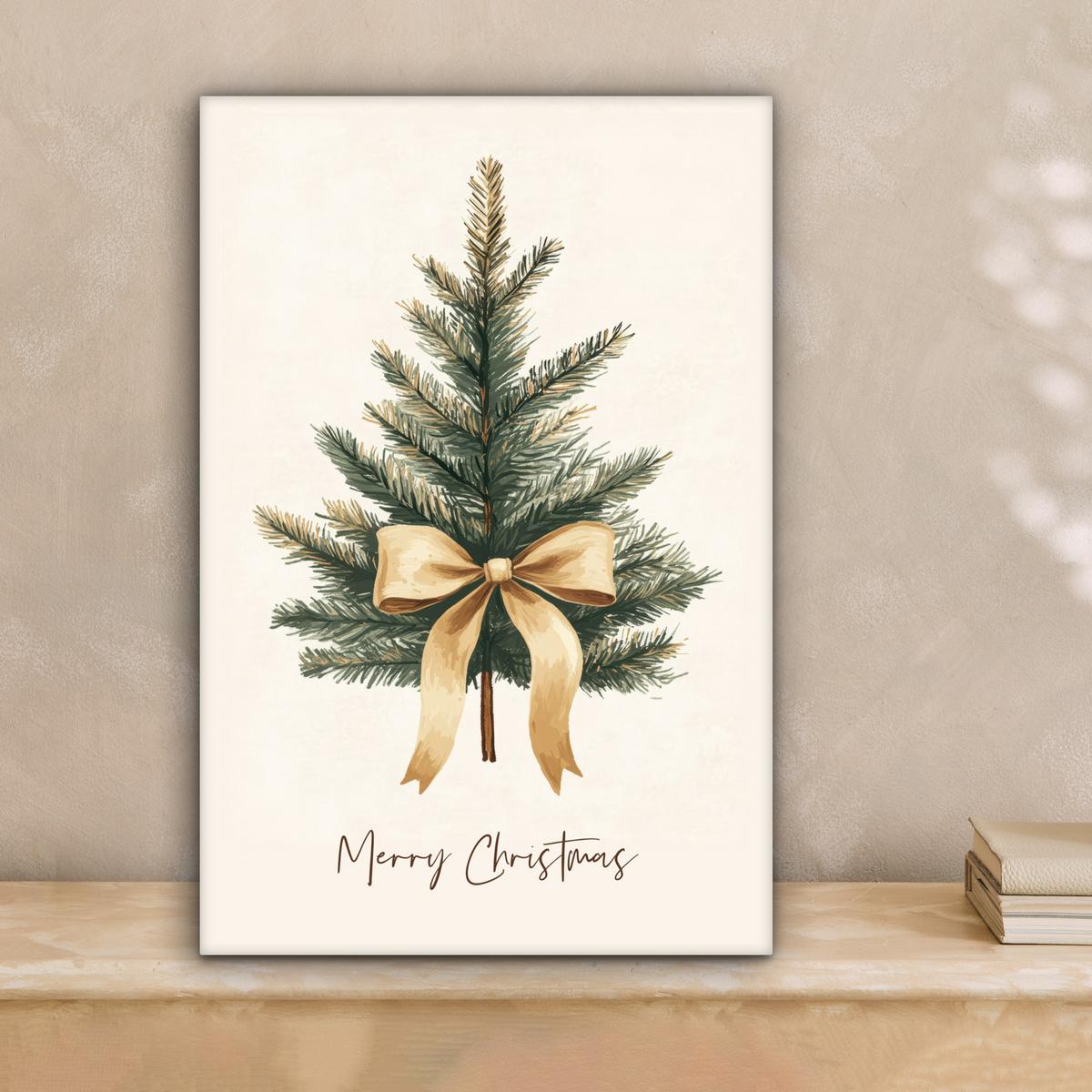 LEINWANDBILD Weihnachtsbaum - Weihnachten - Frohe Weihnachten - Beige Deko Wohnzimmer 20x30 cm - Sandfarben, Textil (20/30cm) - MuchoWow