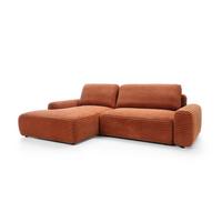 ECKSOFA OSSO Orange Velours-Stoff mit Schlaffunktion - Orange, Holz (264/162cm) - MASSENO
