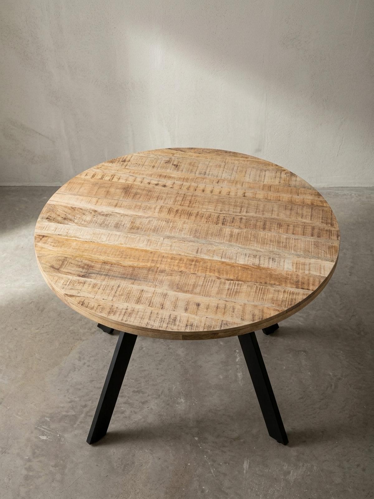 ESSZIMMERTISCH – Rund Mango Massivholz 120x120x76 cm Metallbeine - Schwarz/Braun, Holz/Metall (120/120/76cm) - KADIMA DESIGN