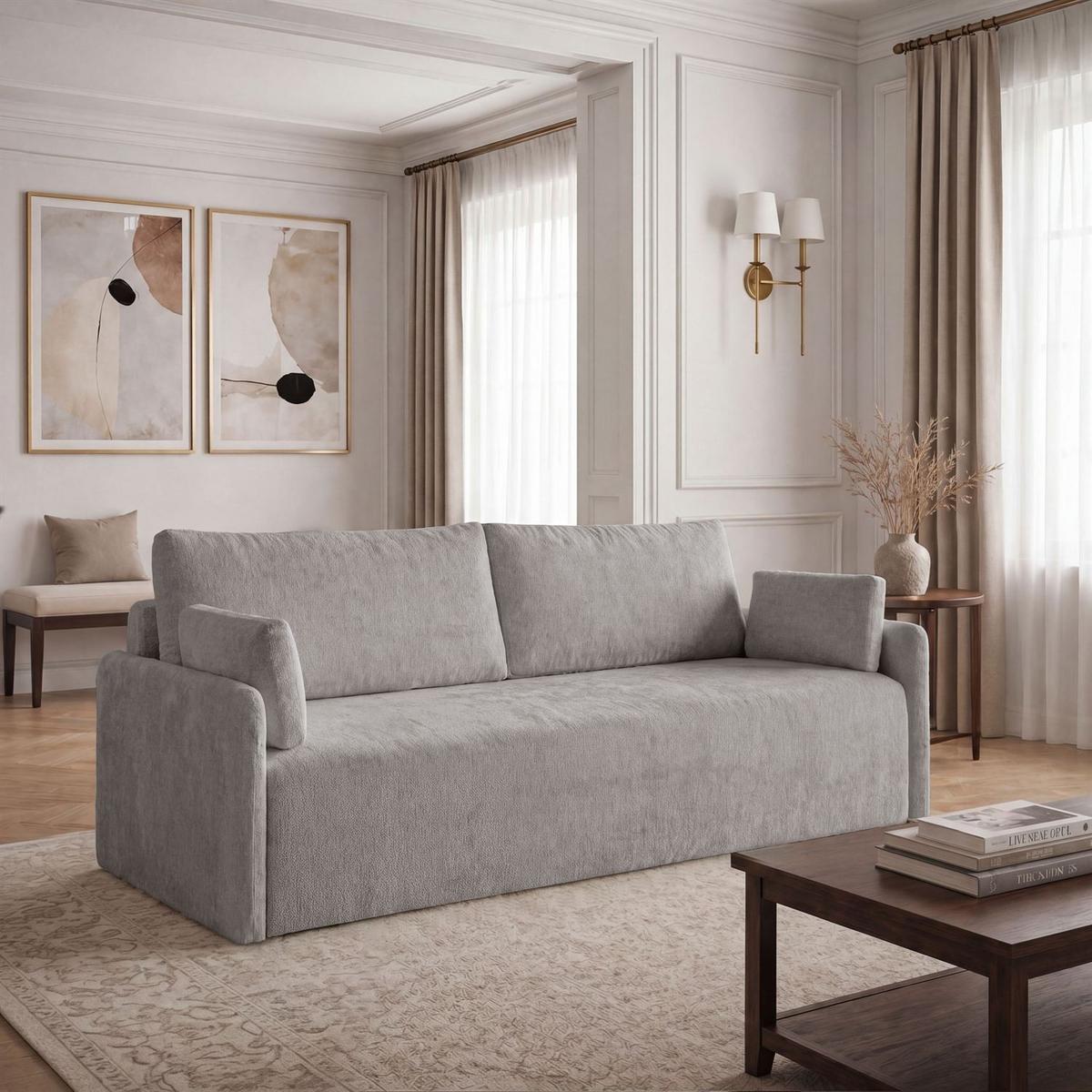 SOFA NUBO mit Schlaffunktion und Bettkasten Harmony 80 - Grau, Textil (205/91/86cm) - Lookway