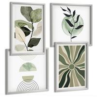 BILDER SET 4er Set - 50x50 cm & 40x60 cm Silberner Rahmen - Geometrische Pflanzenformen - Silberfarben, Kunststoff (50/50cm) - TULUP