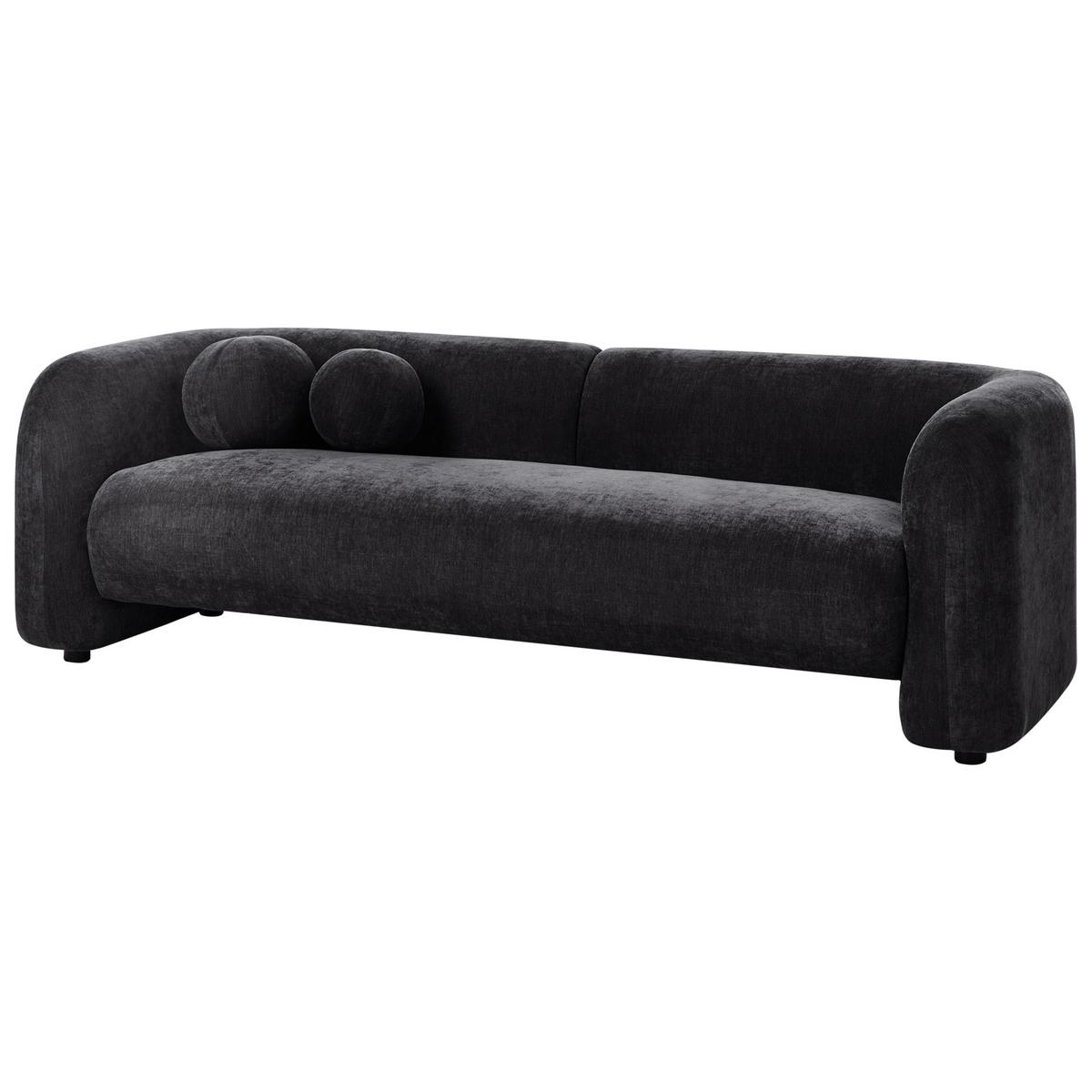3-SITZER-SOFA Chenillegewebe Schwarz Leiren - Schwarz, Textil (224/68/87cm) - Beliani