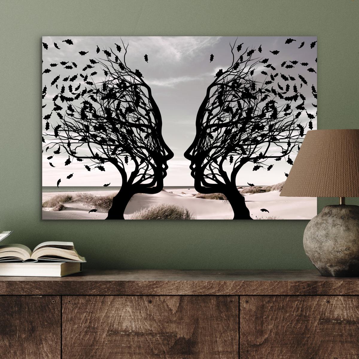 METALLBILD Strand - Meer - Menschen - Baum - Moderne Kunst Wandbild 60x40 cm - Hellgrau, Metall (60/40cm) - MuchoWow