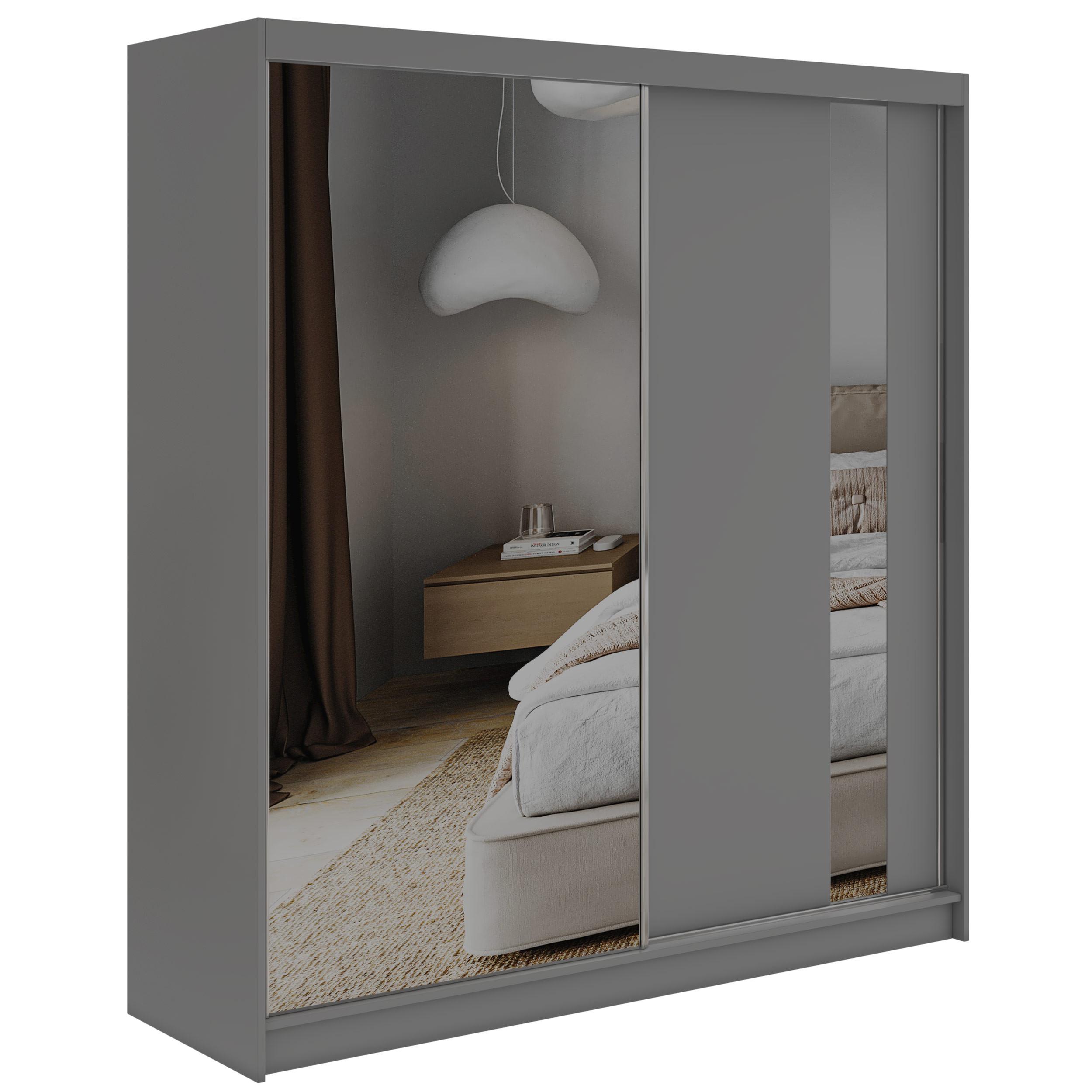 SCHWEBETÜRENSCHRANK 200 - GRECJA - Grau mit Spiegel - Alufarben/Grau, Holzwerkstoff/Metall (200/216/61cm) - MKS