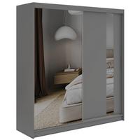 SCHWEBETÜRENSCHRANK 200 - GRECJA - Grau mit Spiegel - Alufarben/Grau, Holzwerkstoff/Metall (200/216/61cm) - MKS