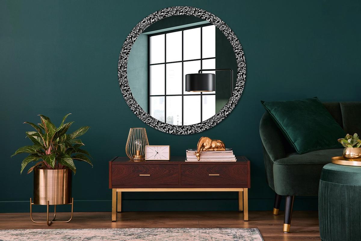 SPIEGEL Rund Ø 100 cm mit Aufdruck - Schwarz/Weiß, Glas (100/100/0.4cm) - Wallfluent