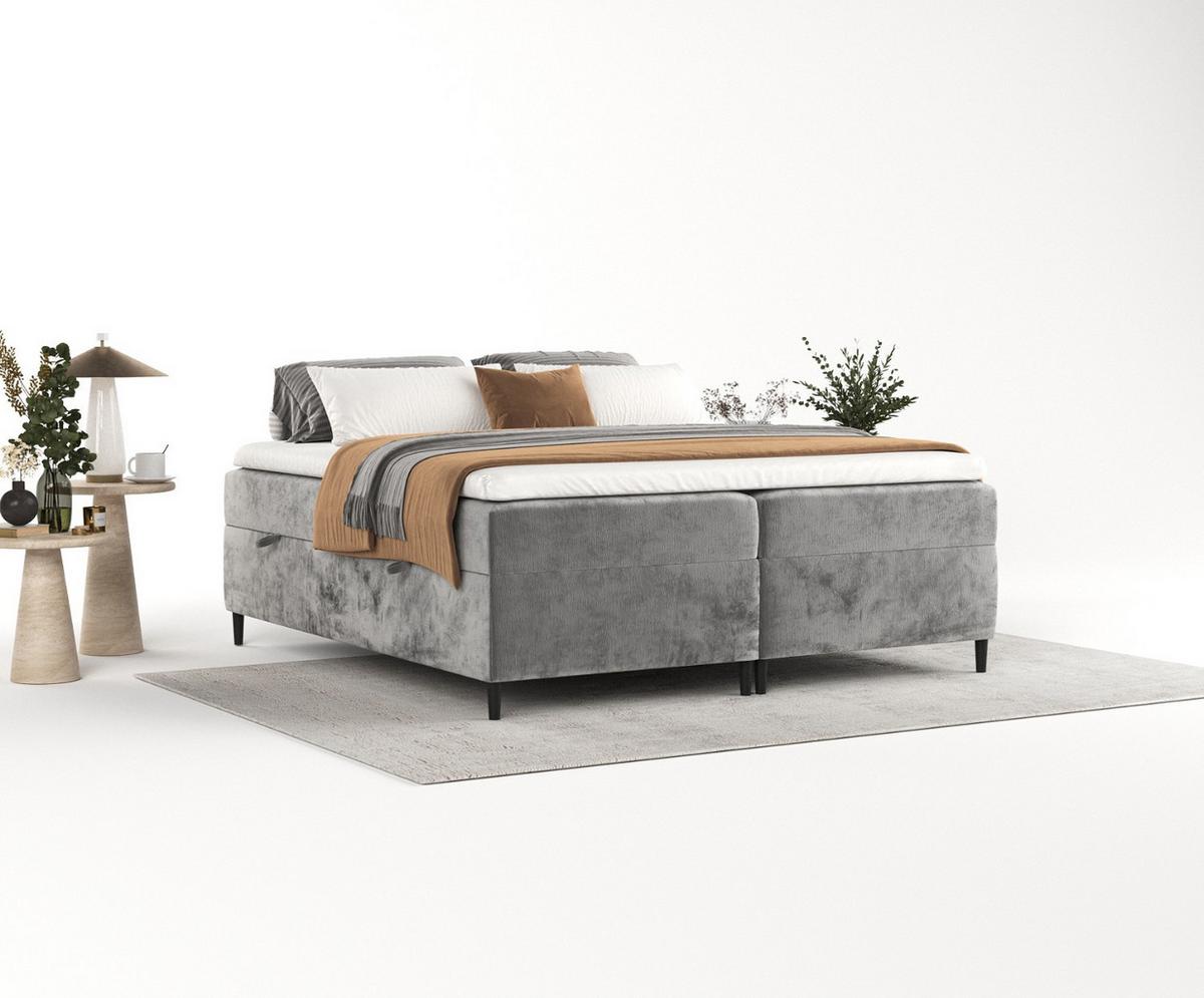 BOXBETT Theo 160/200 cm Grau im Lotta Stoff - Schwarz/Grau, Holz/Holzwerkstoff (160/200cm) - AltaBeds