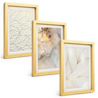 BILDER SET 3er Set - 20x30 cm Goldrahmen - Blättermuster Marmor abstrakt - Goldfarben, Kunststoff (20/30cm) - TULUP