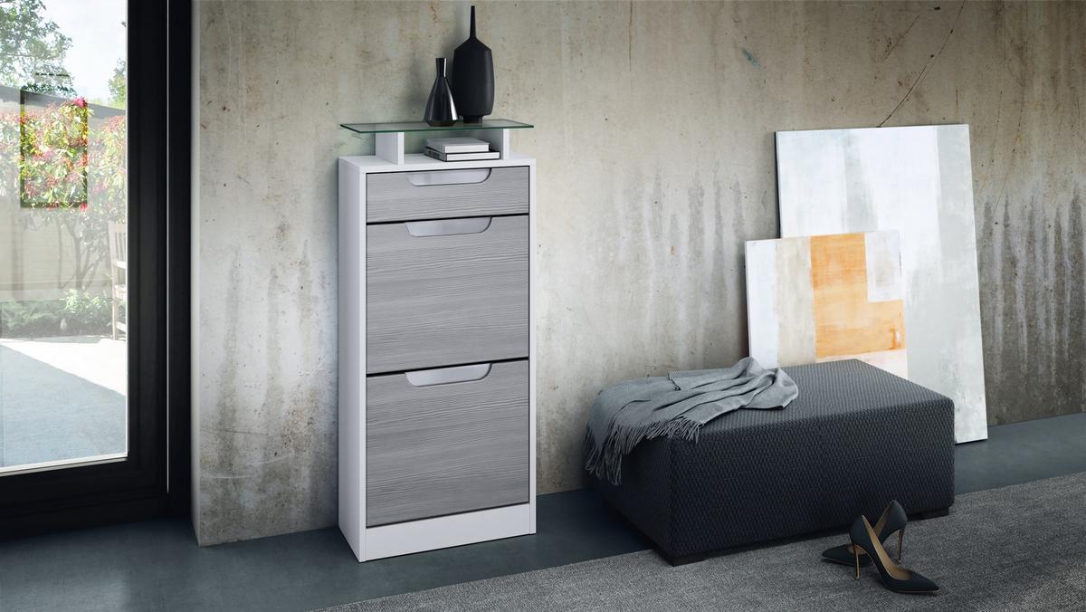 SCHUHSCHRANK Fiesta Avola-Anthrazit / Weiß Hochglanz - Anthrazit, Holzwerkstoff (46/104/23cm) - Vladon