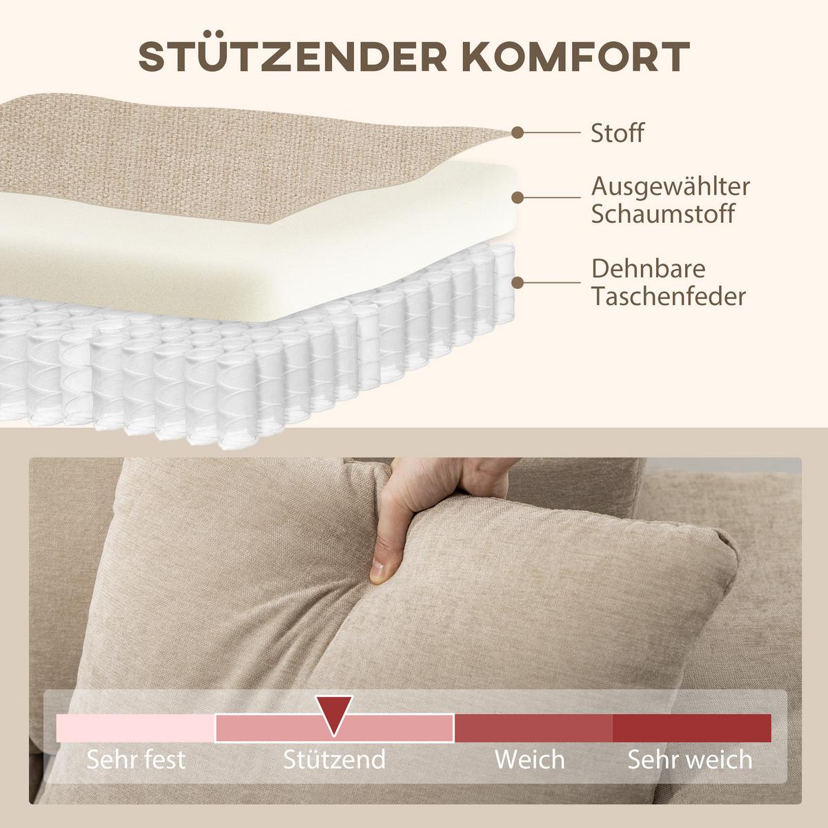 ECKSOFA Polyester Stahl Beige - Beige/Schwarz, Kunststoff/Textil (156/242cm) - HOMCOM