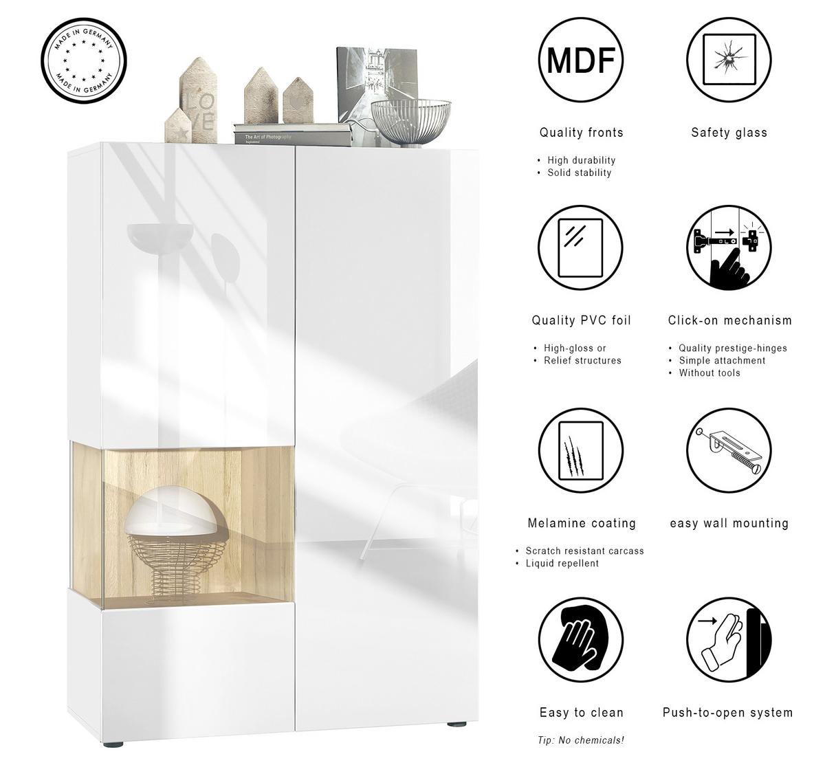 VITRINE Morena Einsatz in Eiche Nordic - Silbereichenfarben, Holzwerkstoff (91.5/136.5/37cm) - Vladon