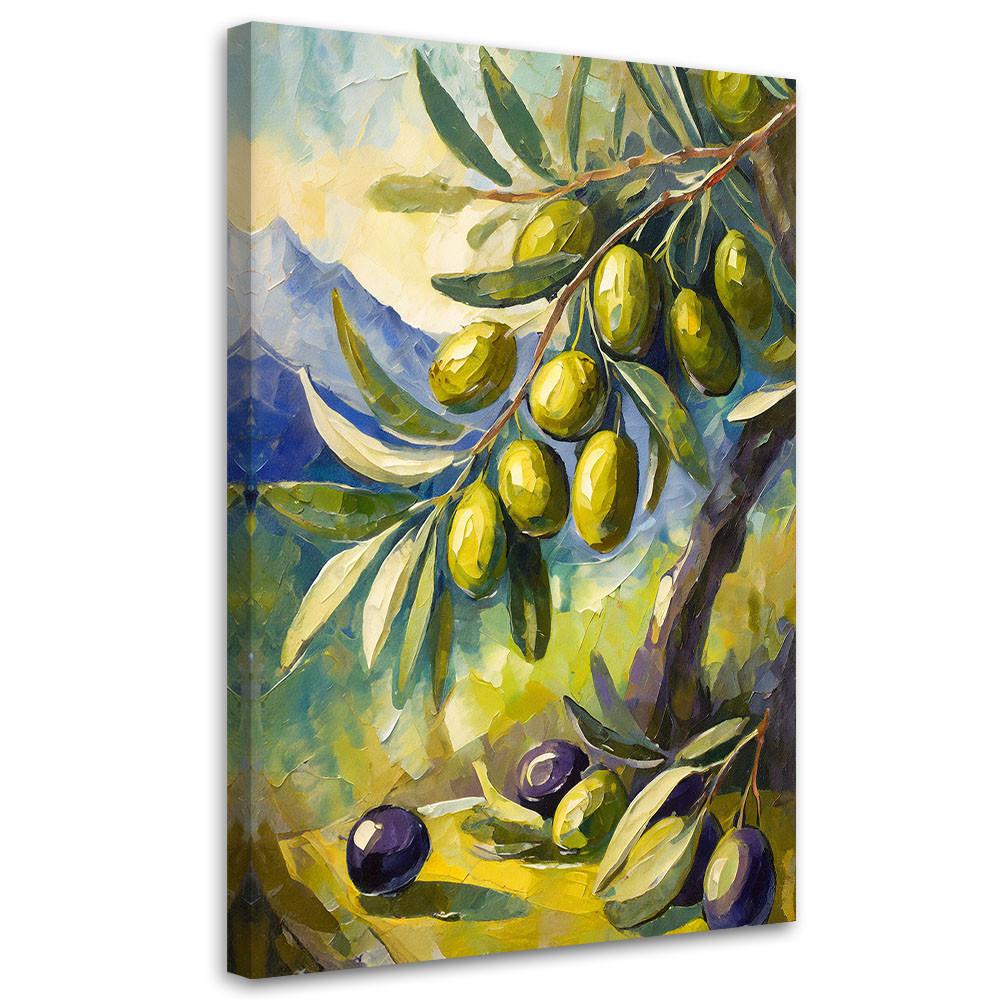 LEINWANDBILD Oliven auf einem Baum gemalt 40x60cm - Grün, Textil (40/60cm) - Feeby