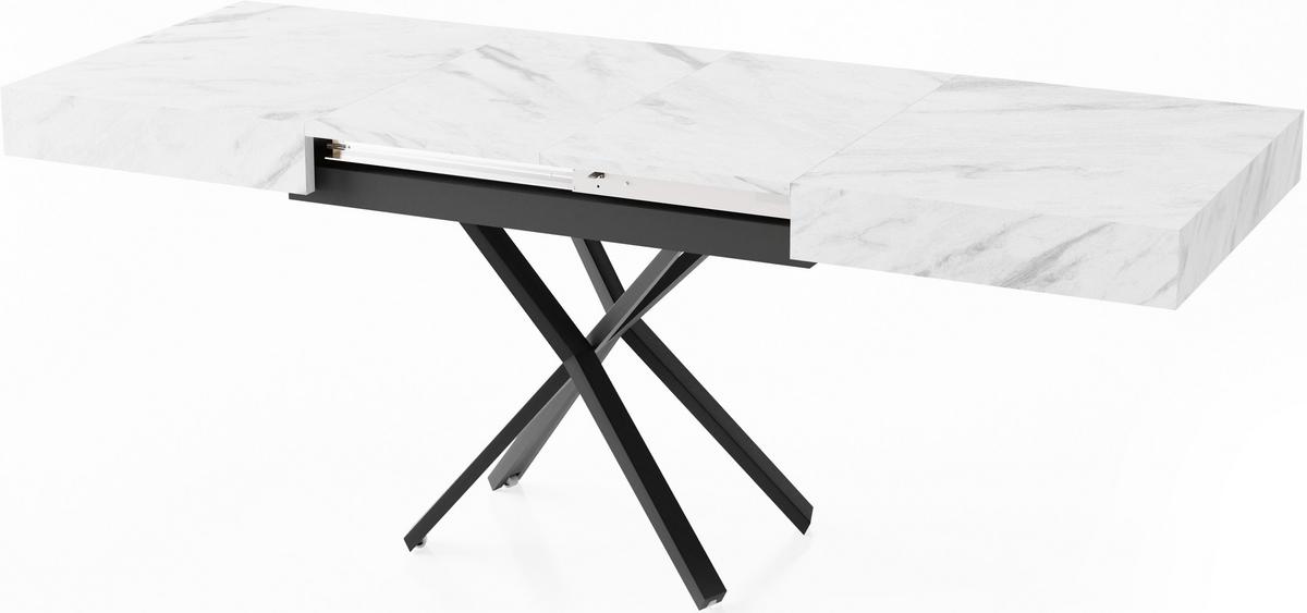 COUCHTISCH Cavetta X höhenverstellbar ausziehbar, Marmor Weiß 120-200/80/27-76 cm - Ecru/Schwarz, Holzwerkstoff/Metall (80/120/76cm) - WFL GROUP